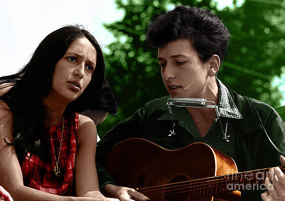 Folk Singers Joan Baez Bob Dylan Guitar Old Photo Large Canvas Art Print