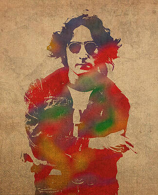Wall Art - Mixed Media - John Lennon Watercolor Portrait on Worn Distressed Canvas by Design Turnpike