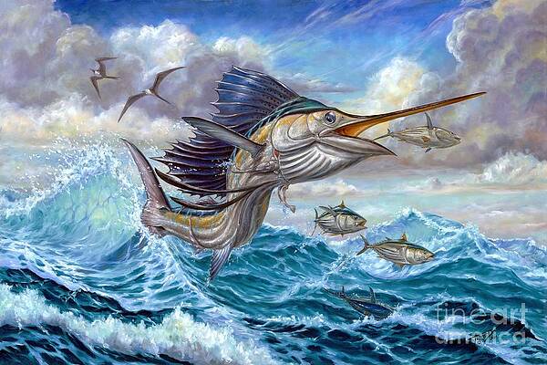 Jumping Sailfish And Small Fish by Terry Fox Jumping Sailfish And Small Fish by Terry Fox