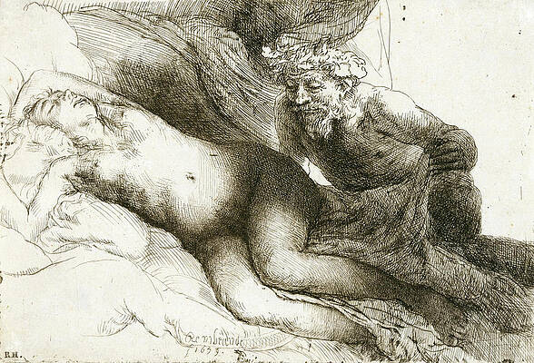 Jupiter and Antiope. The Larger Plate Print by Rembrandt