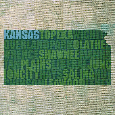 Wall Art - Mixed Media - Kansas Word Art State Map on Canvas by Design Turnpike