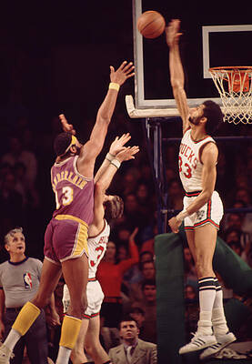 Wall Art - Photograph - Kareem Abdul Jabbar Blocks Wilt Chamberlain by Retro Images Archive