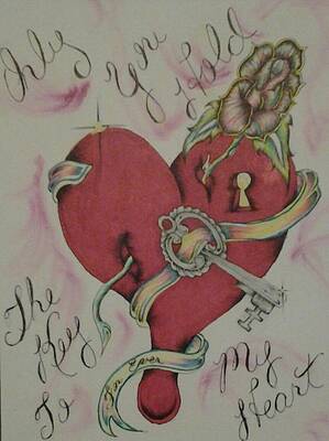 Wall Art - Drawing - Key to My Heart by Ron Dryer
