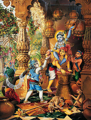 Wall Art - Painting - Krishna Balaram stealing butter by Vrindavan Das