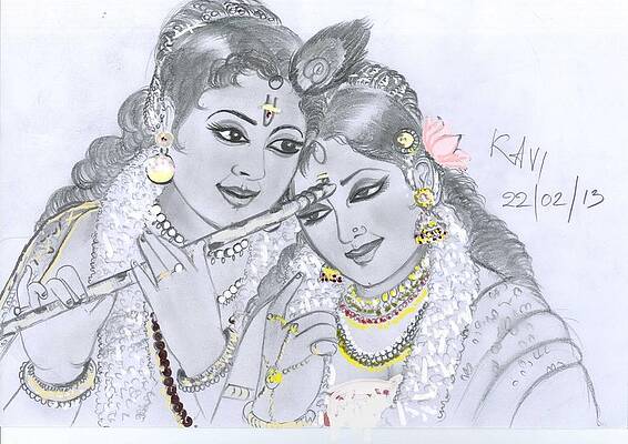 Radha Krishna Drawing by Varshini Aparna - Pixels