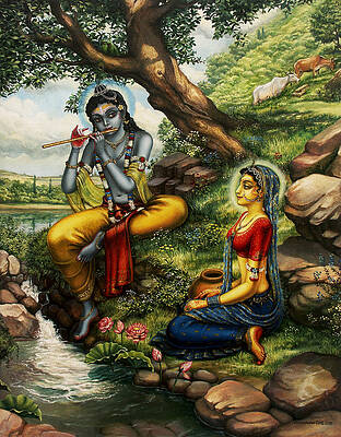 Wall Art - Painting - Krishna with Radha by Vrindavan Das