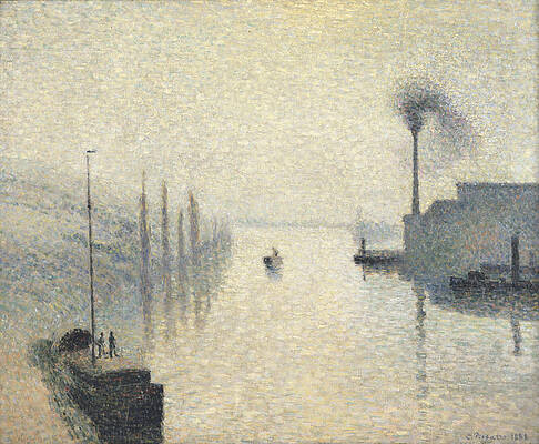 L Ile Lacroix. Rouen. The Effect Of Fog Print by Camille Pissarro