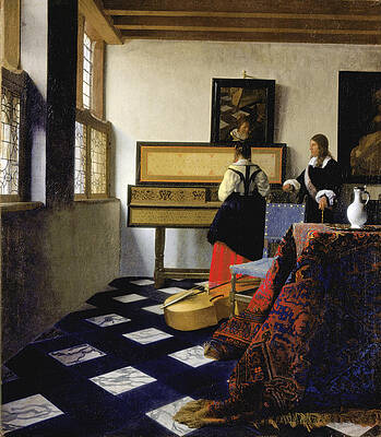 Lady at the Virginal with a Gentleman . The Music Lesson Print by Johannes Vermeer