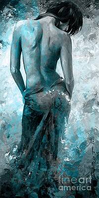 Wall Art - Painting - Lady in Red #27 digital colored version blue aqua by Emerico Imre Toth