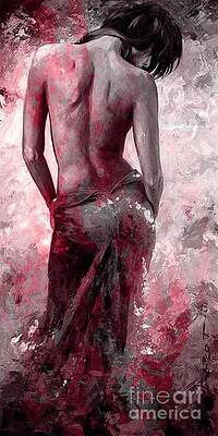 Wall Art - Painting - Lady in Red #27 digital colored version red by Emerico Imre Toth