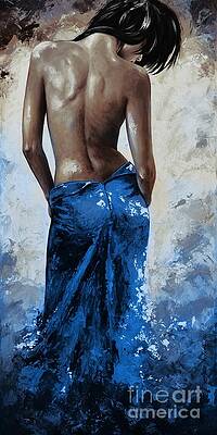 Wall Art - Painting - Lady in red 27RE blue color version large by Emerico Imre Toth