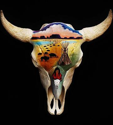 Wall Art - Painting - Lakota Bison Skull by Joy Bradley