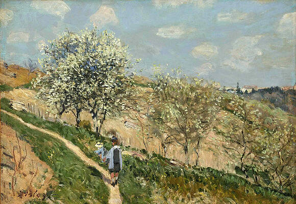 Landscape. Spring at Bougival Print by Alfred Sisley