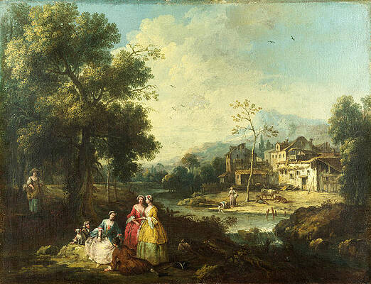 Landscape with a Group of Figures Print by Giuseppe Zais
