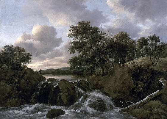 Landscape with a Waterfall Print by Jacob Isaacksz van Ruisdael
