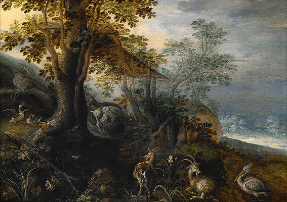 Landscape with Animals Print by Roelant Savery