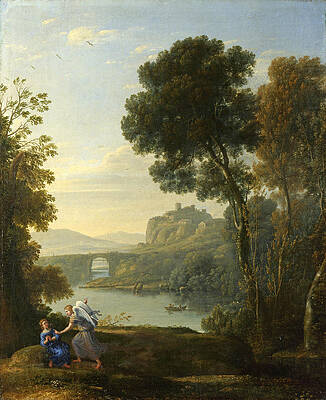 Landscape With Hagar And The Angel Print by Claude Lorrain