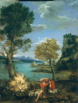 Landscape with Moses and the Burning Bush Print by Domenichino