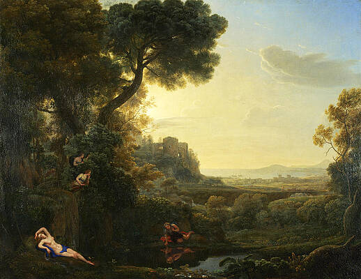 Landscape With Narcissus And Echo Print by Claude Lorrain