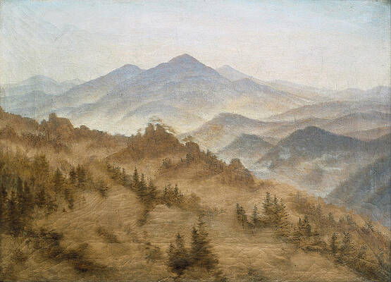 Landscape With The Rosenberg In The Bohemian Mountains Print by Caspar David Friedrich