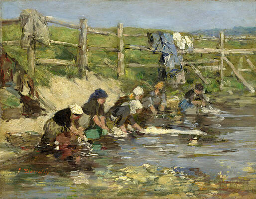 Laundresses by a Stream Print by Eugene Boudin