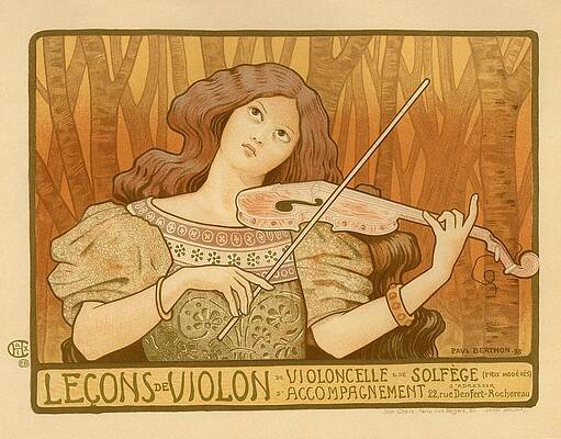 Woman Playing Violin in Art Nouveau Style Wall Art