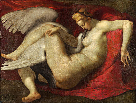 Leda And The Swan Print by After Michelangelo