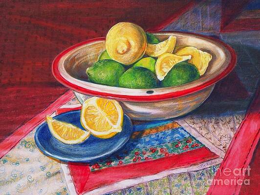 Wall Art - Drawing - Lemons and Limes by Joy Nichols