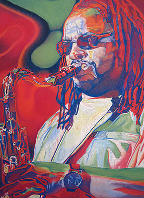 Wall Art - Drawing - Leroi Moore Colorful Full Band Series by Joshua Morton