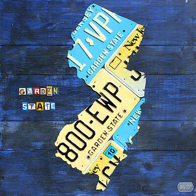 Wall Art - Mixed Media - License Plate Map of New Jersey v2 by Design Turnpike by Design Turnpike