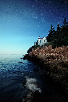 Lighthouse On Starry Night Print by Photographer3431