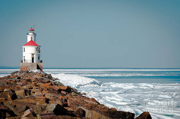 Wall Art - Photograph - Lighthouse On Stone And Ice by Duluth To Door County Photography