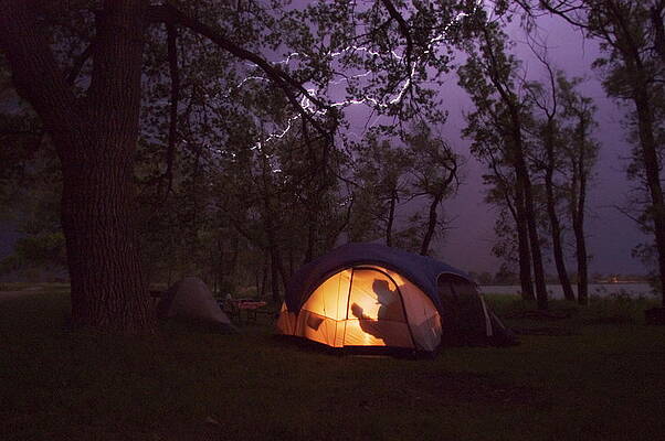Wall Art - Photograph - Lightning Over A Camp Site by Science Photo Library