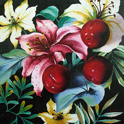 Lillies And Plums by Marina Petro Lillies And Plums by Marina Petro