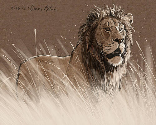 Wall Art - Digital Art - Lion in the Grass by Aaron Blaise