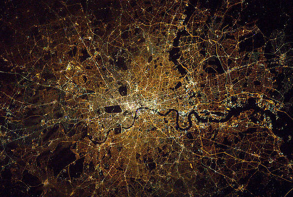 Wall Art - Photograph - London At Night, Satellite Image by Science Source