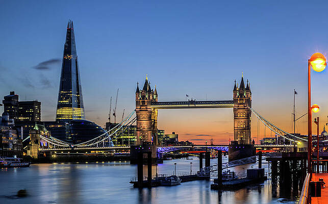 Tower Bridge and Shard Original Fine Art Photo Print Details about   London skyline at night 