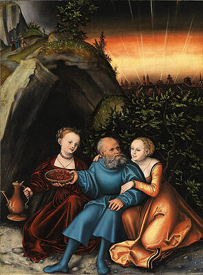 Lot and his daughters Print by Lucas Cranach the Elder