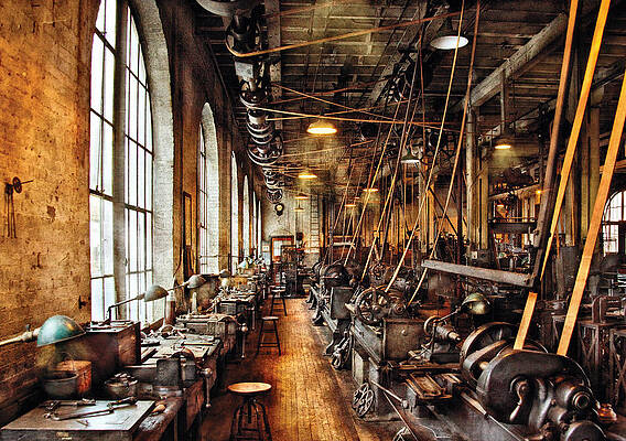 Wall Art - Photograph - Machinist - Machine Shop Circa 1900's by Mike Savad