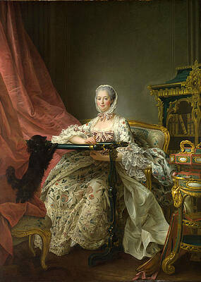 Madame de Pompadour at her Tambour Frame Print by Francois-Hubert Drouais