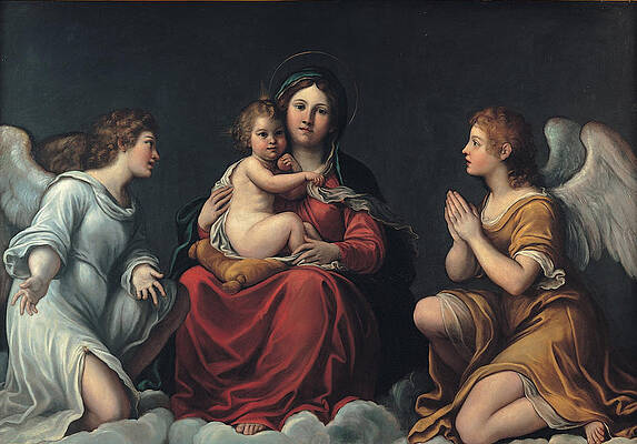 Madonna with the Child and angels Print by Francesco Albani