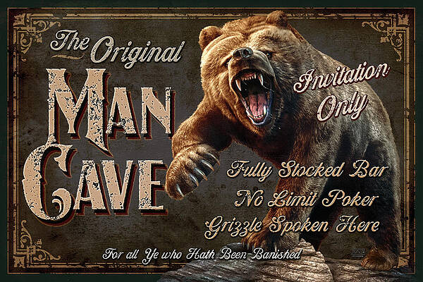 Wall Art - Painting - Man Cave Grizzly by JQ Licensing