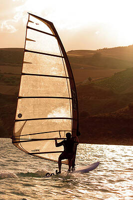 Wall Art - Photograph - Man Practicing Sailing In The Reservoir by David Santiago Garcia