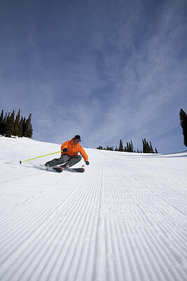 Wall Art - Photograph - Man Skiing On A Freshly Groomed Trail by Corey Hendrickson