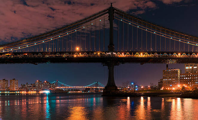 Wall Art - Photograph - Manhattan Bridge Framing Williamsburg Bridge by Mitchell R Grosky
