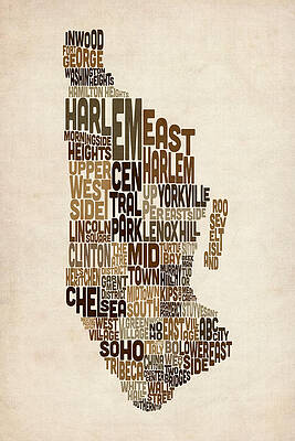 Wall Art - Digital Art - Manhattan New York Typography Text Map by Michael Tompsett