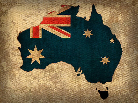 Wall Art - Mixed Media - Map of Australia With Flag Art on Distressed Worn Canvas by Design Turnpike