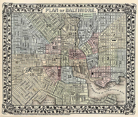 Wall Art - Photograph - Map of Baltimore 1874 by Andrew Fare