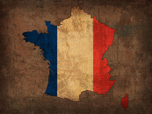 Wall Art - Mixed Media - Map of France With Flag Art on Distressed Worn Canvas by Design Turnpike