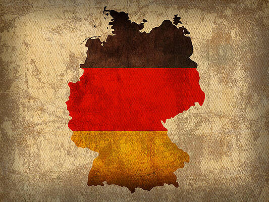 Wall Art - Mixed Media - Map of Germany With Flag Art on Distressed Worn Canvas by Design Turnpike